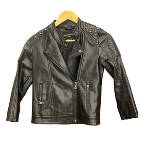 Youngsoul Kids Black Faux Leather Moto Jacket Studded Biker Zip Coat 130cm 7 8